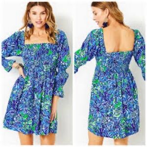 Lilly Pulitzer Beyonca Babydoll Dress Abaco Blue In Turtle Awe